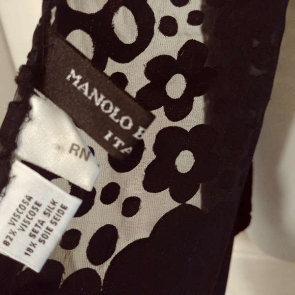 Manolo Barromeo Black Silk Blend Floral Scarf - Picture 3 of 4
